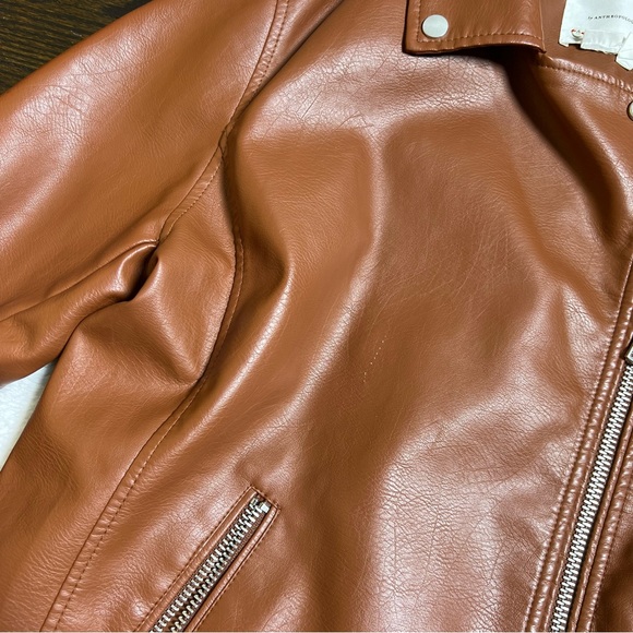 Anthropologie Brown Vegan Leather Moto Jacket Extra Large - Picture 11 of 15
